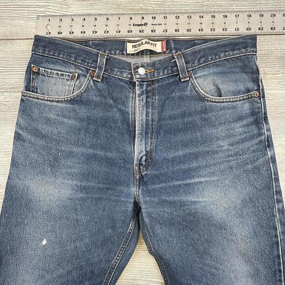 VTG Levis 505 Jeans Mens 36x32 Blue Dark Wash Denim Distressed Faded Wear Y2K - Picture 2 of 9
